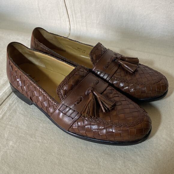 Cole Haan Country Loafers Shoes Sz 11 Brown Braided Leather Tassel - Picture 1 of 8